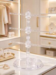 1pc Transparent PP Jewelry Display Stand, Adjustable Multi-Layer T-Bar, Bracelet Storage Rack, Earring Necklace Organizer, With Ring Tray, Suitable For Vanity, Jewelry Storage Box, Bracelet Display Stand, Earring Holder, Necklace Display Rack, Storage Tray, Desktop Organizer - Clear - View 6