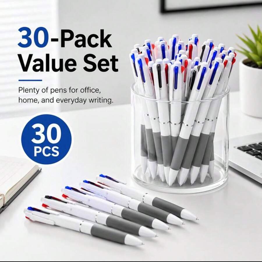 3/5/12/20/30pcs 3-In-1 Multi-Color Retractable Ballpoint Pens, White Barrel Multi-Color Black Red Blue Ink Writing Pens, Multi-Color Office School Diary Ballpoint Pens Neutral Pens - Sets - View 1