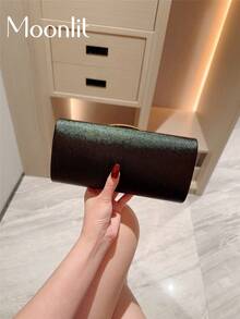1件歐美時尚金屬裝飾迷你手拿包，高端亮面金屬條手持女款包，優雅奢華晚宴包，適合正式禮服，PU皮革派對包/浪漫婚禮手拿包/舞會包/雞尾酒會包，適合學校舞會，附金屬鏈條 - 黑色 - 查看 8