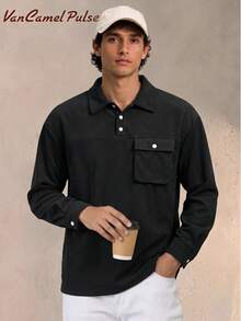 Vancamel Pulse Men's Solid Color Versatile Casual Half-Open Shirt, Outdoor Sports Solid Color Corduroy Versatile Casual Shirt - Black - View 1