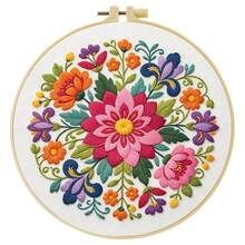 مجموعة تطريز 15x15 سم/5.9 بوصة أو 20x20 سم/7.9 بوصة مجموعة DIY مع نمط زهري. للمبتدئين البالغين. تشمل القماش والتعليمات والإطار والإبر والخيوط. هدية رائعة للأصدقاء/العائلة. ديكور فني للمنزل أو المكتب. - زهري - مشاهدة 13