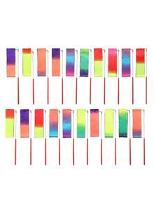 1/3 Pcs Gymnastics Ribbon Wands, Beach Outdoor Party Magic Wands And Ribbon Gifts, Shiny Ombre Color Rhythmic Gymnastics Ribbons, Rhythmic Gymnastics Ribbon Gifts Streamers And Rotating Rods, Artistic Gymnastics And Ballet Spinning Ribbons - Multicolor - View 5