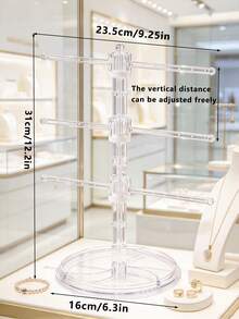 1pc Transparent PP Jewelry Display Stand, Adjustable Multi-Layer T-Bar, Bracelet Storage Rack, Earring Necklace Organizer, With Ring Tray, Suitable For Vanity, Jewelry Storage Box, Bracelet Display Stand, Earring Holder, Necklace Display Rack, Storage Tray, Desktop Organizer - Clear - View 10