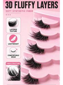 6 Pairs Cat Eye Half False Eyelashes, Fox Style 3D Fluffy Voluminous Lifted Outer Corner Design, 30s Quick Application Beginner-Friendly, Reusable Lightweight Comfortable, Fox Eye Half Lashes For Makeup Beginners, Commuters And Beauty Enthusiasts, Suitable For Daily Commute, Dating, Outings And Beginner Practice - View 2