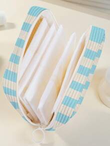 1pc Striped Printing Corduroy Multi-Compartment Storage Zipper Sanitary Napkin Pouch, Portable Travel Period Bag For Student ,Women - Multicolor - View 4