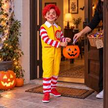 Disfraz de Payaso para Niño Halloween Traje Amarillo con Rayas Rojas y Blancas - Amarillo - Ver 2