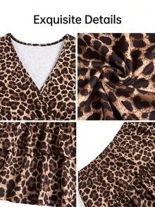 Women's Sexy Leopard Print Two Pieces Outfit With Deep V-Neck Crop Top And Tiered Ruffle Mini Skirt, Perfect For Parties And New Year's Eve - Leopard Brown - View 3