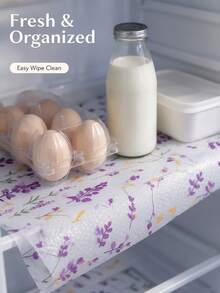 4pcs Refrigerator Mat/Cabinet Shelf Liner, Moisture-Proof Anti-Slip Washable, EVA Material, Suitable For Refrigerator And Kitchen Decor, Refrigerator Liner, Drawer Mat, Shoe Cabinet Mat, Cabinet Mat, Fruit And Vegetable Fresh-Keeping Mat, Kitchen Accessories/Kitchen Supplies/Home Decor - Lavender Pattern - View 2