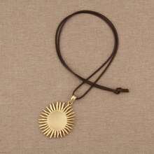 1pc Sunburst Round Alloy Long Necklace For Women, Daily Wear, Gift For Couples, Girlfriend, Mother - Wax Rope - View 5