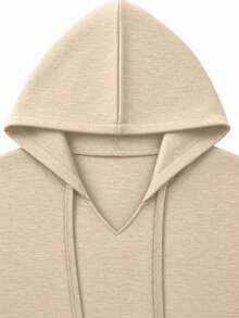 Plus Size Women's 3/4 Sleeve Hooded Drawstring Pullover Sweatshirt, Regular Length Casual Top, Comfortable For Autumn/Winter Wear - Khaki - View 5