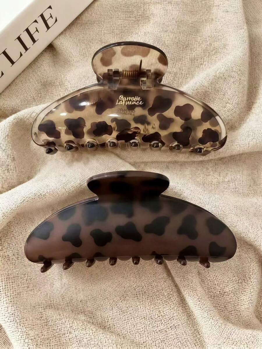 2pcs/1pc Large Vintage Leopard Print Hair Claw Clip, Non-Slip Strong Grip Hair Accessory For Thick And Thin Hair - Multicolor - View 1