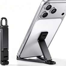 Keychain Phone Stand, Mini Foldable Portable Aluminum Alloy Phone Holder, Adjustable Pocket Desktop Stand For Travel, Office & Home - Black - View 1