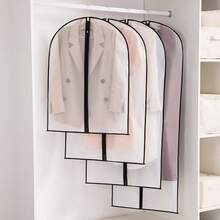 1pc Hanging Garment Dust Cover Bag, EVA Waterproof & Moisture-Proof Clothing Storage Organizer Bag, Middle Zipper Design Semi-Transparent Printed Suit Dress Coat Protector, Suitable For Home Wardrobe - View 16