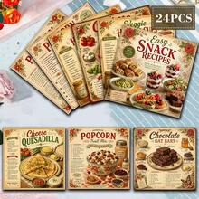 Western Cuisine Recipe Art Theme Handmade Journal, Creative Collection Handmade Material Pack, 24 Sheets 6X6 Size Decorative Paper, Warm Tone Food Recipe Vintage Border Pattern, Exquisite Illustration Scrapbook Pages, Junk Journal, Greeting Card Making, Handmade DIY Decoration - Square - View 7