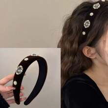 1pc/2pcs Women's Heavy Embellished Luxury Pearl Rhinestone Headband, Suitable For Birthday, Party, Wedding - Black - View 8