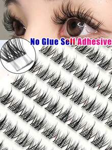 90PCS C-Type Curled Non Adhesive False Eyelashes, Non Adhesive Design, Press Type Self-Adhesive Eyelashes, Reusable, Durable, Lightweight False Eyelash Extension, Suitable For All Places, Eyelashes, False Eyelashes, Non Adhesive Eyelashes - C - View 1