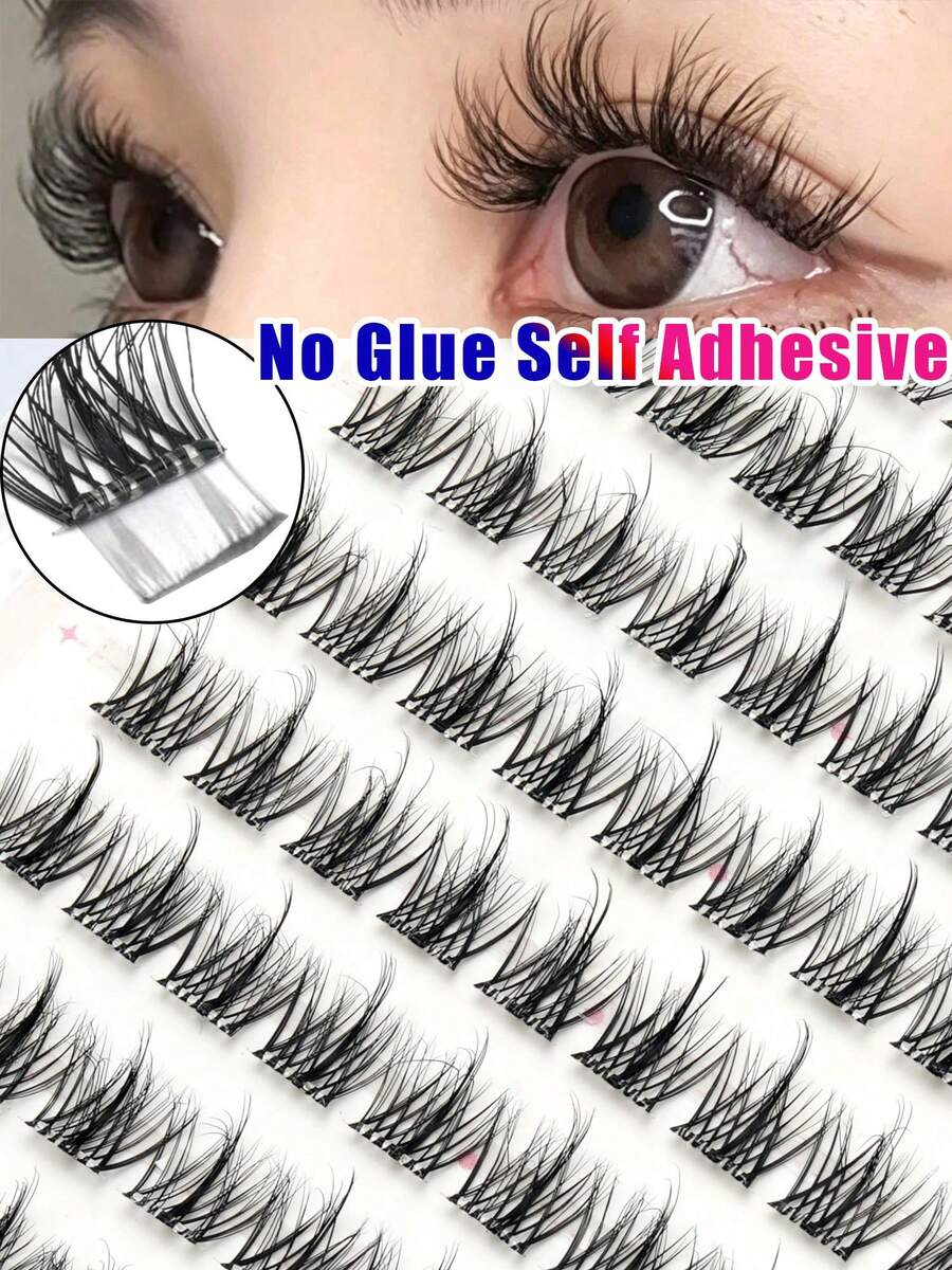 90PCS C-Type Curled Non Adhesive False Eyelashes, Non Adhesive Design, Press Type Self-Adhesive Eyelashes, Reusable, Durable, Lightweight False Eyelash Extension, Suitable For All Places, Eyelashes, False Eyelashes, Non Adhesive Eyelashes - C - View 1