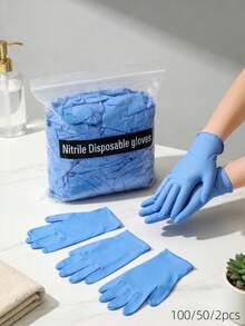 Blue Nitrile Disposable Protective Gloves, High Elasticity, Snug Fit, Powder-Free Design, Lightweight, Soft And Comfortable, Hand Isolation Gloves For Nail Salon And Beauty Operations, Multiple Sizes Available, Makeup Accessories, 100/50/2pcs - Blue - View 2