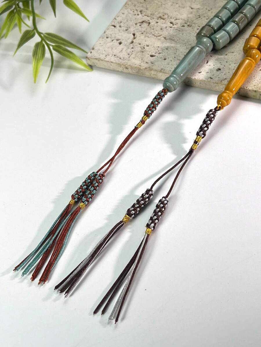New Dual-Color Handmade Woven Tassel Pendants, Replacement Tassels For Prayer Beads, Multi-Color Options, Durable And Wear-Resistant Braided Rope, DIY Jewelry Accessories, Tesbih Prayer Beads Tail Pendant, Handmade Bracelet Accessory - Multicolor - View 1