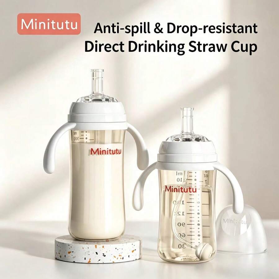 Minitutu 1pc Baby PP Material Anti-Drop 240ml/330ml Wide Mouth With Handle Gravity Ball Sippy Cup
