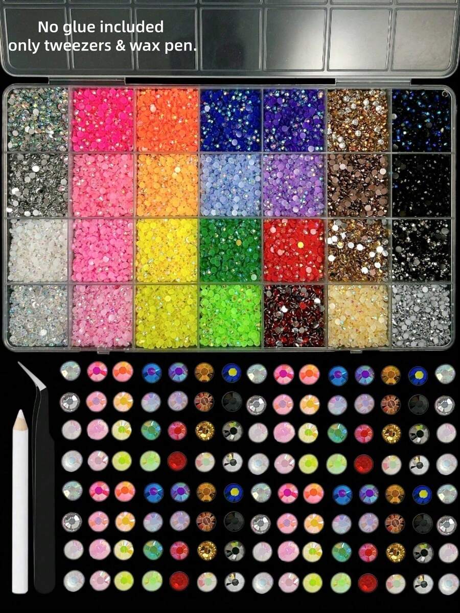 1pc 24 Colors Random Mixed Nail Art Rhinestones, Flat Back Resin Rhinestones, Suitable For Nail Art, Clothing Fabric Decoration, Handmade DIY And More - Multicolor - View 1