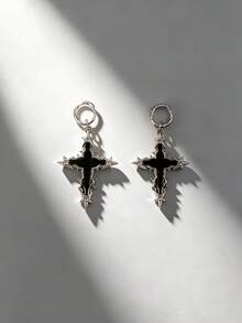 2pcs/Set Gothic Style Oversized Silver Rhinestone Cross Earrings, Paired With Black Punk Rock Halloween Accessories, Glamorous Wedding Statement Jewelry For Women - Gothic - View 11