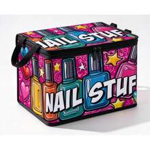 1PC Pop Art Nail Polish Print Storage Box With Zipper And Side Handles, Collapsible Multi-Purpose Organizer Bin For Cosmetics And Sundries, Perfect Home Decor And Room Decor - Multicolor - View 6