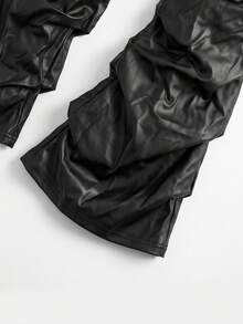 Women's High Waist Shiny PU Leather Wide Leg Pants, Glossy Matte Coating, Commute, Best Seller, Popular Style, Y2K, Commute, Vacation, Holiday - Black - View 7