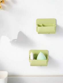 1/2 Pieces Wall-Mounted Makeup Sponge Storage Rack, No-Drill Double-Compartment  Holder, Hollow Ventilated Drying Organizer, Suitable For Powder Puffs, ABS Material Space-Saving Makeup Storage Rack - Multicolor - View 14