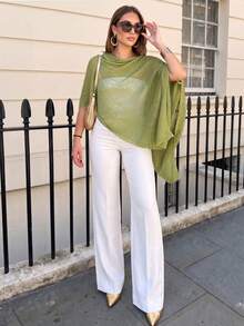 Fashionable & Plus Size Elegant Loose Knit Shawl Cardigan, Women's, Oversized Fit, Lightweight, Very Stylish, Suitable For Spring/Summer Daily Wear, Casual Travel, Beach In Various Styles Vacation - Green - View 2