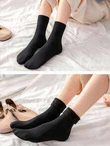 5 Pairs Winter Snow Socks, Fleece Thermal Heat-Locking Floor Socks, Cold-Proof Home Socks For Autumn/Winter - Black - View 3