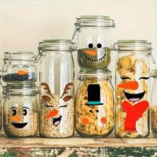 60pcs Snowman Face Stickers Set - Reusable PVC Fridge Magnets, Christmas Party Gifts And Home Decor | Multi-Color Options, Suitable For Christmas, Winter And New Year - Multicolor - View 8