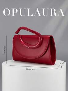 OpulAura 酒紅色復古純色手拿包，百搭小手提包，時尚 PU 女款包，適合婚禮、派對、舞會、晚餐等場合 - 酒紅色 - 查看 6