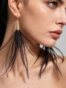 1 Pasang Anting Gantung Bulu Minimalis Premium Eropa dan Amerika Serbaguna untuk Wanita - MultiWarna - View 3