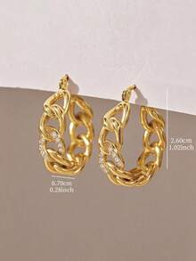 1 Pair Minimalist Elegant Chain Hollow Geometric Hoop Earrings Suitable For Women's Daily Casual Wear - Yellow Gold - View 4