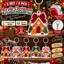 5pcs Gingerbread House Christmas 2D Acrylic Keychain, Cute Bow Gingerbread House Pendant, Can Be Used As Bag, Backpack, Key Decoration, Halloween Special Offer Keychain, Suitable As Christmas Holiday Small Gift, Restaurant Event Giveaway, Christmas Gift Box Matching Accessory, Cartoon Atmosphere Christmas Hanging Decoration Gift, Also Can Be Used As Birthday Party Return Gift, Teacher's Day Giveaway, Full Of Holiday Atmosphere Portable Small Accessory - Gingerbread House Kit - View 2