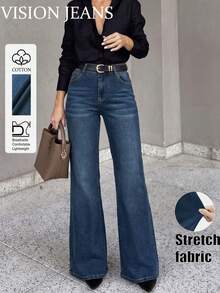 Women's Pocket Flare Leg Fashion Casual Denim Jeans - Medium Wash - View 1