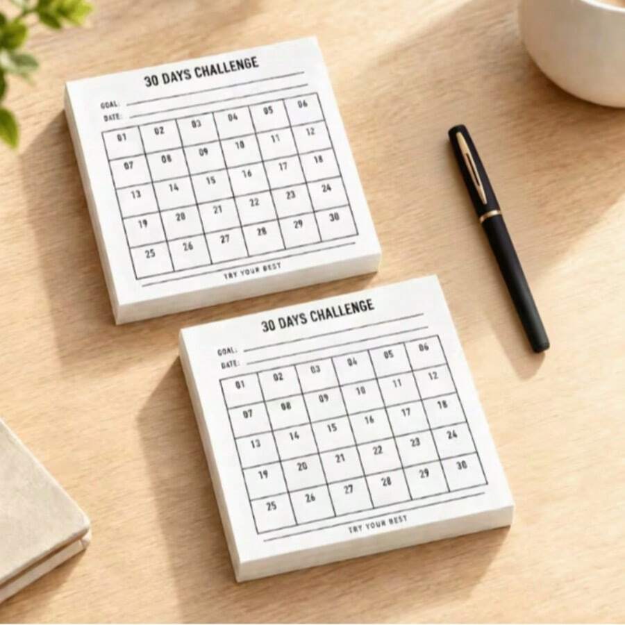 5/3/1pc Date Planner Sticky Notes Set, Minimalist 30-Day Challenge Habit Tracker Notebook, Undated Grid Goal Tracking Notebook, Daily Task List Sticky Notes, Journal Collage Insert Productivity Planning Tool, Student Campus Office Goal Planning Stationery - one-size - View 1