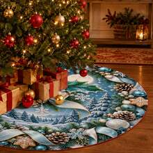 1 buah Alas Pohon Natal Motif Hutan Cahaya Bulan Biru Es, Dekorasi Liburan Elegan, 5 Ukuran, Hadiah Liburan Unisex, Cocok Untuk Dekorasi Natal di Rumah dan Pesta - Hutan Biru Es yang Diterangi Cahaya Bulan - View 4