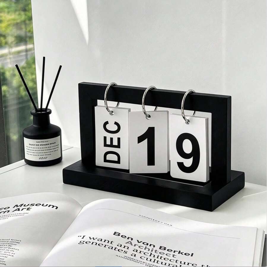 1 buah Kalender Abadi Kayu Minimalis Modern, Gaya Gantung dengan Halaman yang Dapat Dibalik, Dekorasi Meja Kamar Tidur, Hadiah Liburan, Kalender Meja Dekoratif - 1PC - View 1