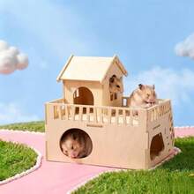 Double-Layer Wooden Hamster Hideout With Ladder And Viewing Platform, Hamster Villa Decor Nest, Universal For Small Mice - one-size - View 5