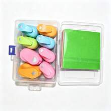 Paper Punch Craft Kit, ScrapbookingPunch + Wavy Edge Scissors +Colored Paper + Storage Box, StudentDIY Handmade Card Making Tools,Christmas Gifts & Back-To-SchoolSupplies - 2pcs Standard Small Embossers [Random Shell Color] + 2pcs Scalloped Scissors + Storage Box - View 11