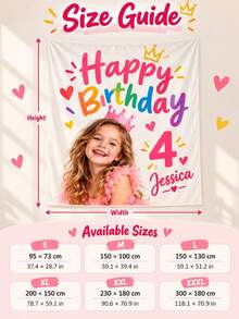 Customized Birthday Tapestry, Personalized Children's Photo Backdrop, Happy Birthday Party Wall Decor Banner, Supports Custom Photos And Text, Rainbow Birthday Decoration, Name And Number Design, Smooth Polyester Fabric Tapestry, Suitable For Bedroom And Party Decoration - Multicolor - View 4