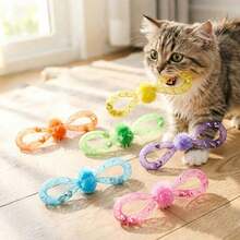 Colorful Soft Tube Cat Toy With Bell And Bow, Interactive Self-Entertainment Toy To Relieve Pet Boredom - Multicolor - View 2