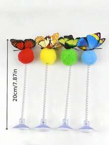1pc Premium Interactive Cat Toy Butterfly, Spring-Loaded Suction Cup Cat Teaser Wand With Suction Cup And Butterfly Design, Made Of Durable Fabric, Suitable For Interactive Independent Play, Fits All Breeds, No Battery Required, Random Color - Multicolor - View 3
