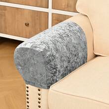 Set 2 Buah Sarung Sofa Elastis Beludru Motif Berlian Warna Polos, Penutup Pelindung Furnitur Anti Selip Cocok untuk Ruang Tamu, Dapat Dicuci dengan Mesin - Light Grey - View 4