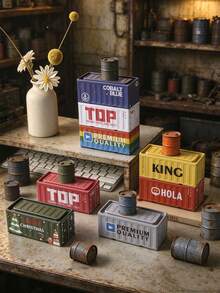 1/2/3pcs Metal Mini Shipping Container Storage Box, Vintage Industrial Cargo Container Shaped Tin Box, Desktop Organizer For Small Stuff, Retro Tabletop Decor Gift - Multicolor - View 4