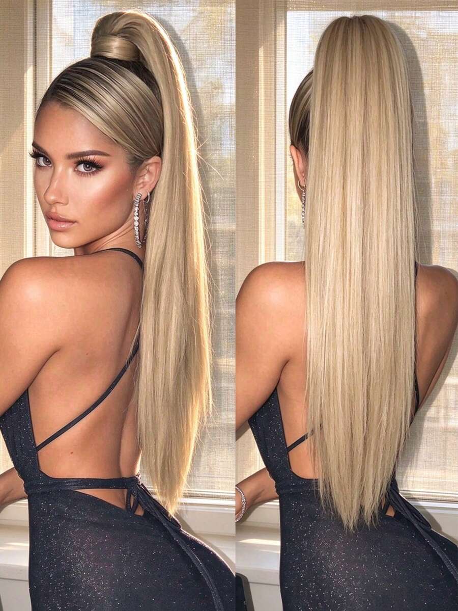 26-Inch Heat-Resistant Synthetic Clip-On Ponytail Hair Extensions, Straight Long Ponytail Wig Suitable For Girls And Women For Everyday Use, Halloween
