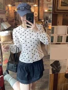 Autumn New Polka Dot Long Sleeve Blouse With Peter Pan Collar, Slimming Waist Design For Women - White - View 2