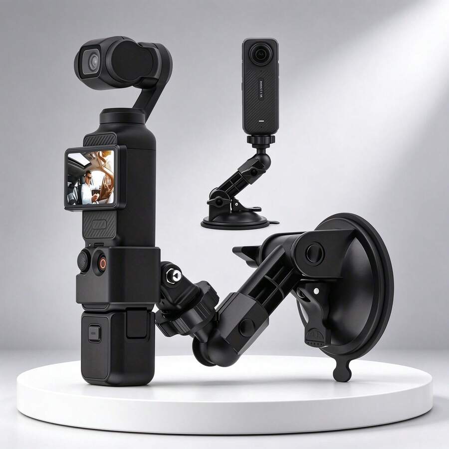 Car Suction Cup Camera Mount, Adjustable 1/4'' Screw Vacuum Suction Holder For Windshield & Window, Universal Action Camera Bracket, Multi-Angle Shooting For Car Video Recording, Camera Not Included, Max Load 0.5kg